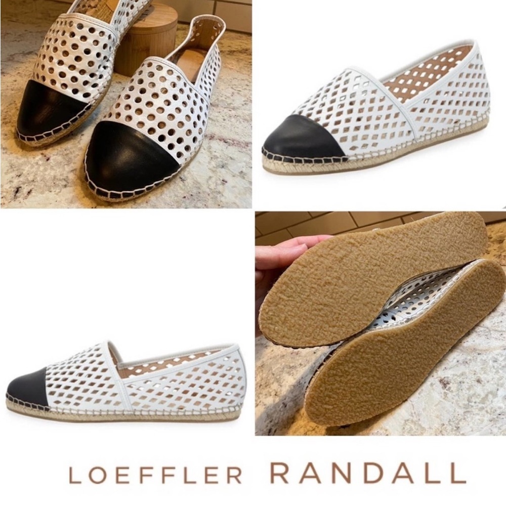 LoefflerRandall Perforated Espadrille Flat SlipOn Loafer Silver/Black size 9/9.5